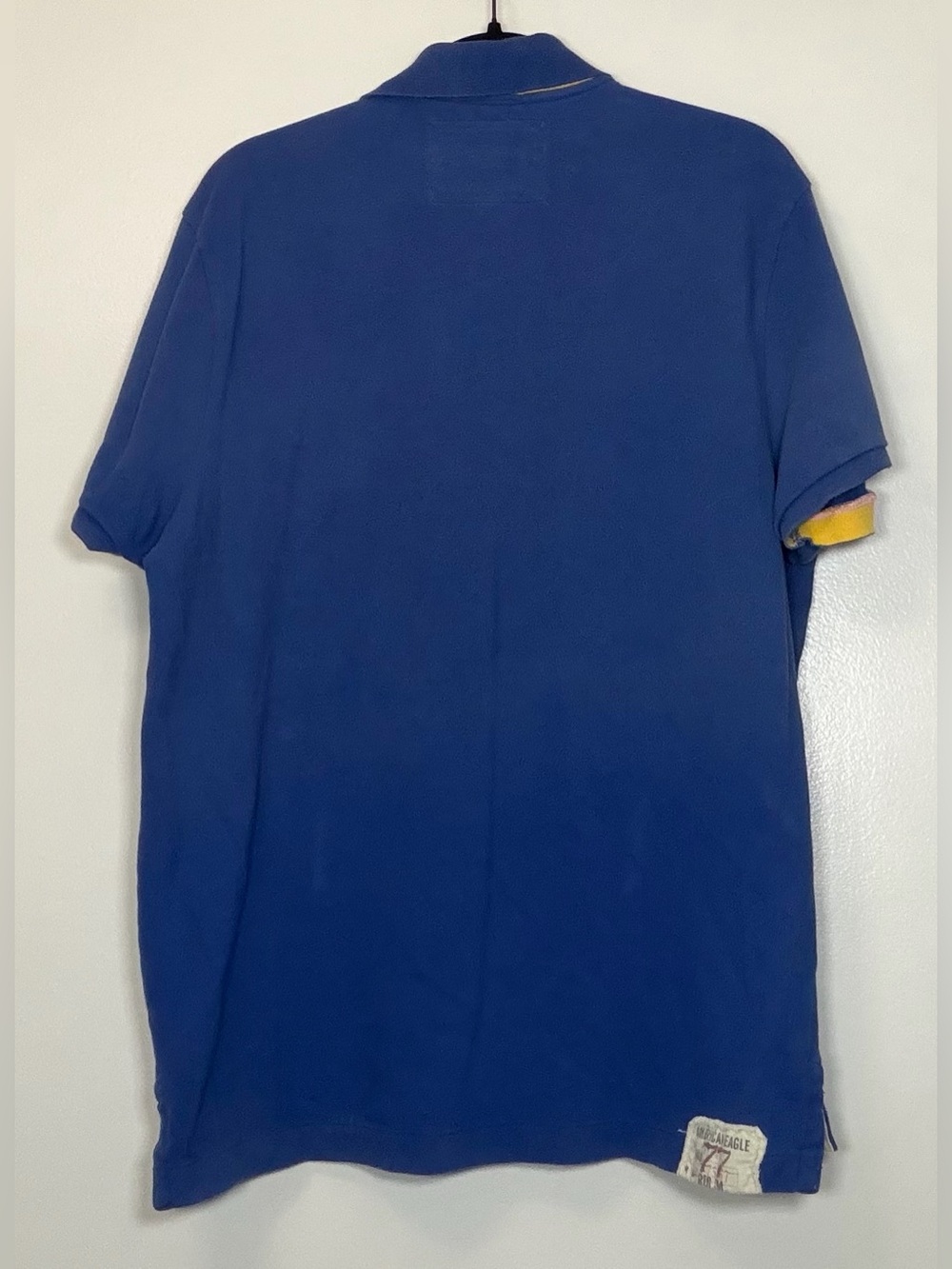 Y2K American Eagle Outfitters Men’s Royal Blue Polo with Yellow Accents - Picture 2 of 6